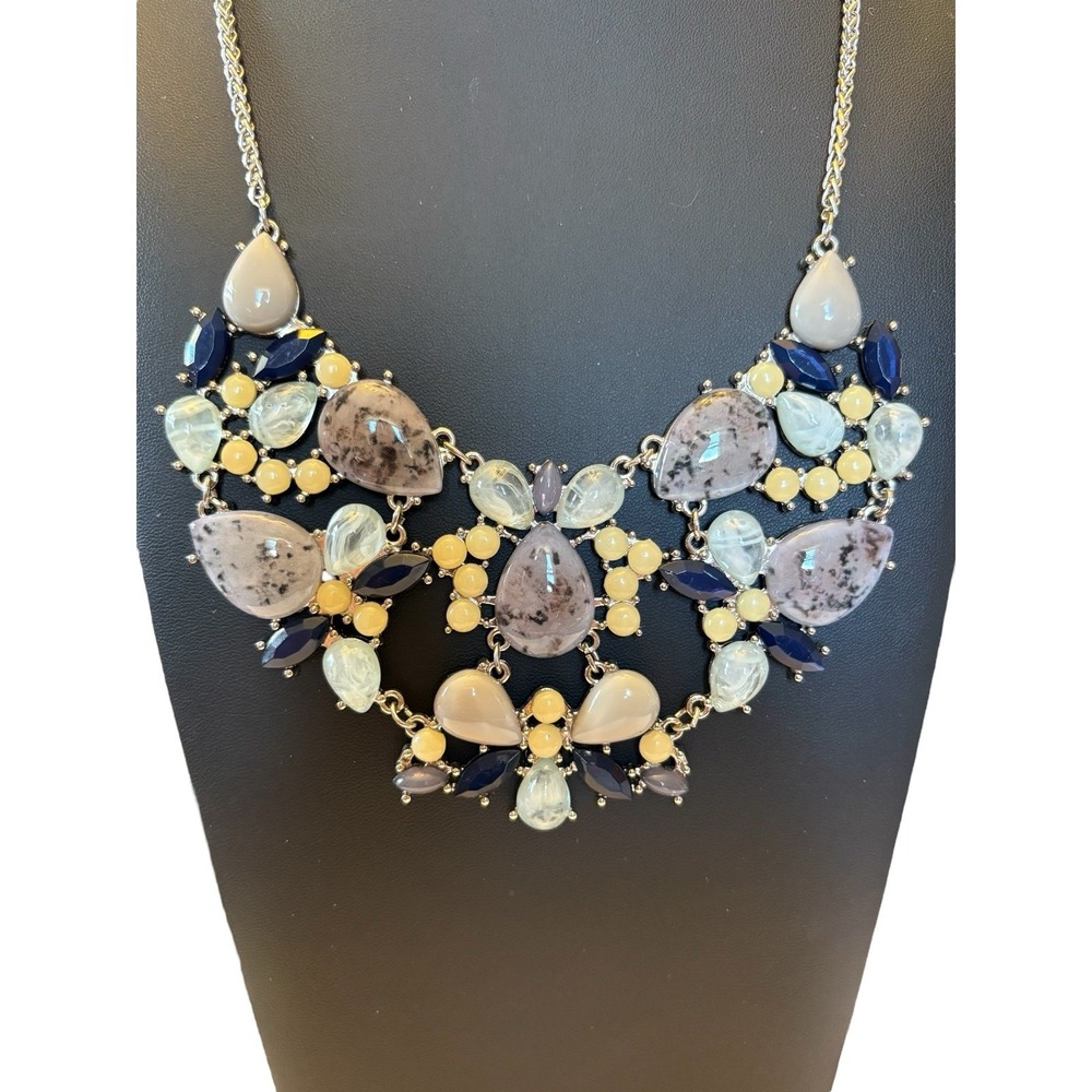 New York & Company Bib Necklace Statement Silver Tone Multicolor Acrylic Beads